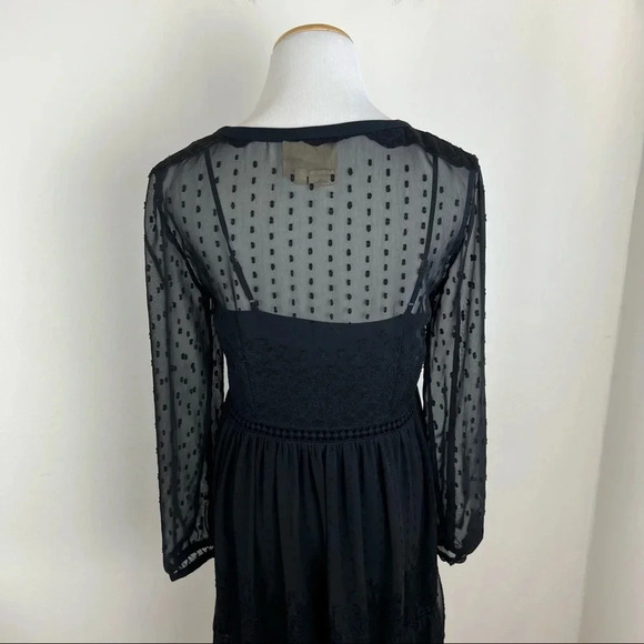 Anthropologie Vanessa Virginia Sheer Lace black Boho Long Sleeve Dress Size 0 - Picture 5 of 11